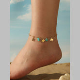 Star Link Chain Beads Green 18K Gold Stainless Steel Anti Tarnish Single Anklet For Women