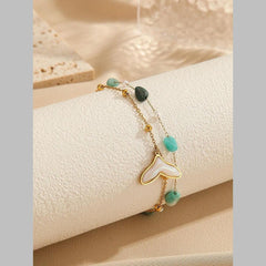 Dual Link Chain Mother Of Pearl Turquish Green Beads 18K Gold Stainless Steel Anti Tarnish Single Anklet For Women