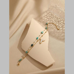 Dual Link Chain Mother Of Pearl Turquish Green Beads 18K Gold Stainless Steel Anti Tarnish Single Anklet For Women