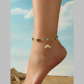 Dual Link Chain Mother Of Pearl Turquish Green Beads 18K Gold Stainless Steel Anti Tarnish Single Anklet For Women