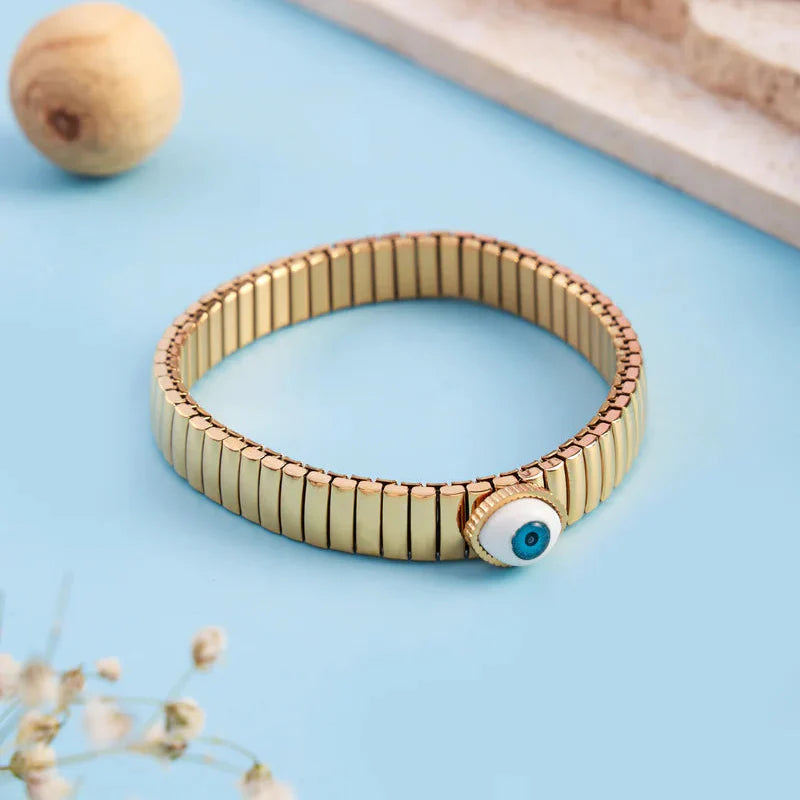 Stretchable Evil Eye Gold Plain Anti Tarnish Stainless Steel Bracelet