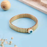 Stretchable Evil Eye Gold Plain Anti Tarnish Stainless Steel Bracelet