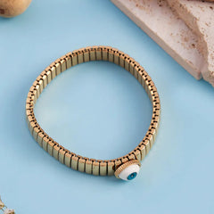Stretchable Evil Eye Gold Plain Anti Tarnish Stainless Steel Bracelet