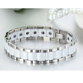 White Ceramic Silver 316L Stainless Steel Magnetic Bracelet For Men