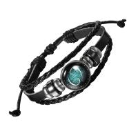Constellation Zodiac Leather Wrist Band Strand Bracelet
