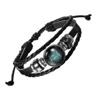 Constellation Zodiac Leather Wrist Band Strand Bracelet