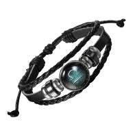 Constellation Zodiac Leather Wrist Band Strand Bracelet