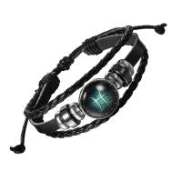 Constellation Zodiac Leather Wrist Band Strand Bracelet