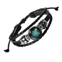 Constellation Zodiac Leather Wrist Band Strand Bracelet