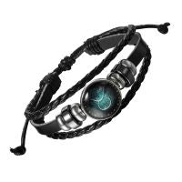 Constellation Zodiac Leather Wrist Band Strand Bracelet