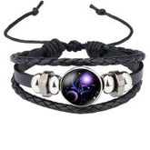 Constellation Zodiac Star Leather Wrist Band Strand Bracelet