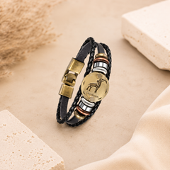 Luxury Vintage Zodiac Gold Plated Leather Bracelet Wrist Wear For Men