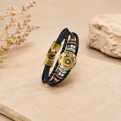 Luxury Vintage Zodiac Gold Plated Leather Bracelet Wrist Wear For Men
