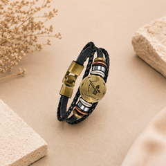 Luxury Vintage Zodiac Gold Plated Leather Bracelet Wrist Wear For Men