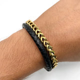 Two Layer Black Gold 316L Stainless Steel Leather Bracelet For Men