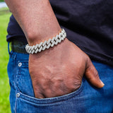Curb Cuban Hip Hop Iced Out Links Silver Rhinestone Bracelet For Men