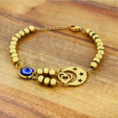Crescent Turkish Blue Evil Eye Lucky Gold Stainless Steel Bracelet