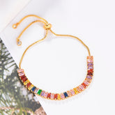 Gold Colorful Rainbow CZ American Diamond Slider Bracelet