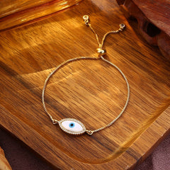 Turkish Evil Eye Mother Of Pearl CZ Gold Slider Bracelet