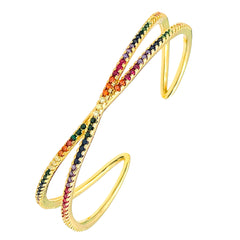 Ramola Rainbow Crystal Copper Single Cuff Kada Bangle For Women