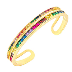 Rainbow American Diamond Crystal Gold Cuff Kada Bangle For Women