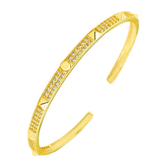 Poky Half Gold Copper American Diamonds Adjustable Cuff Kada Bangle For Women