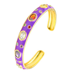 Copper Enamel Purple Gold Gemstone Crystal Bangle Kada Cuff For Women