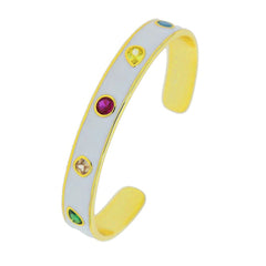 Copper Enamel Gemstone Crystal White Gold Bangle Kada Cuff Women