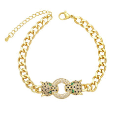 Copper Gold Cubic Zirconia Panther Curb Chain Necklace Women