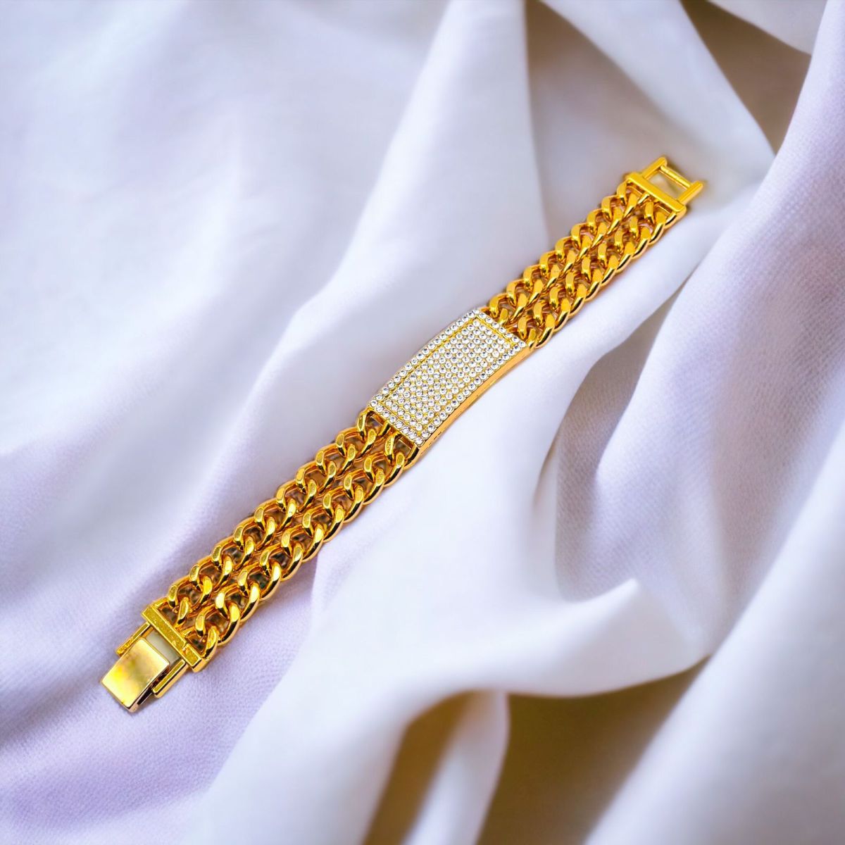 Hip Hop Iced Out Alloy Gold Rhinestone Lightning Curb Gold