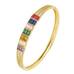 Rainbow Multi Colour Baguette Cubic Zirconia 18K Gold Copper Kada Bangle For Women