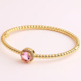 Pink Brilliant Cut Cubic Zirconia 18K Gold Cuff Kada Bracelet for Women