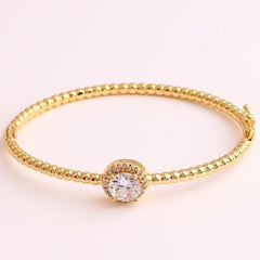 Pink Brilliant Cut Cubic Zirconia 18K Gold Cuff Kada Bracelet for Women