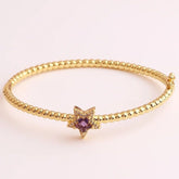 Purple Star Cubic Zirconia 18K Gold Cuff Kada Bracelet for Women