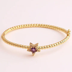 Purple Star Cubic Zirconia 18K Gold Cuff Kada Bracelet for Women