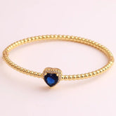 Sapphire Blue Love Heart Cubic Zirconia 18K Gold Cuff Kada Bracelet for Women