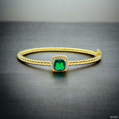 Purple Cushion Cut Cubic Zirconia 18K Gold Cuff Kada Bracelet for Women