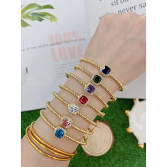 Blue Cushion Cut Cubic Zirconia 18K Gold Cuff Kada Bracelet for Women