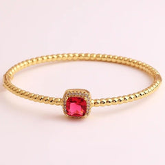 Purple Cushion Cut Cubic Zirconia 18K Gold Cuff Kada Bracelet for Women