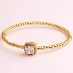 Purple Cushion Cut Cubic Zirconia 18K Gold Cuff Kada Bracelet for Women