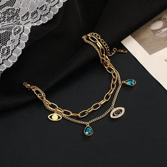 Evil Eye Crystals Layered 18K Rose Gold Links Chain Bracelet