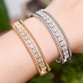 Smart Geometric Baguette Cubic Zirconia 18K Gold Cuff Bangle for Women