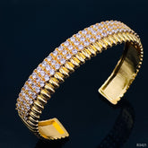 Three Layer Cubic Zirconia 18k Gold Copper Cuff Bangle for Women