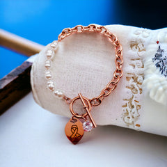 Heart Love Solitaire Pearl Links Toggle Clasp 18K Gold Stainless Steel Bracelet Women