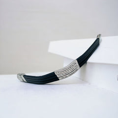 3 Layers Stainless Steel Silver Customized Personalised Laser Engraved Leather Wrist Band ID Bracelet Men