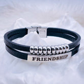 Dual Layer Stainless Steel Silver Black Customized Personalised Laser Engraved Wrist Band Leather ID Bracelet For Men