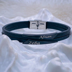 Geometric Stainless Steel Gold Black Customized Personalised Laser Engraved Wrist Band Leather Bracelet For Men