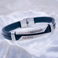 Geometric Stainless Steel Gold Black Customized Personalised Laser Engraved Wrist Band Leather Bracelet For Men