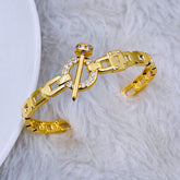 Link Nail Screw 18K Gold Cubic Zirconia Anti Tarnish Copper Cuff Kada Bangle for Women