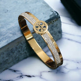 Broad Tony Cubic Zirconia 18K Gold Anti Tarnish 316L Stainless Steel Openable Kada for Women